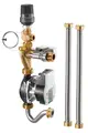 Vorlauftemperaturregelmodul von Oventrop für Flächenheizkreise, ausgestattet mit einer Hocheffizienzpumpe und zwei flexiblen Verbindungsschläuchen.
